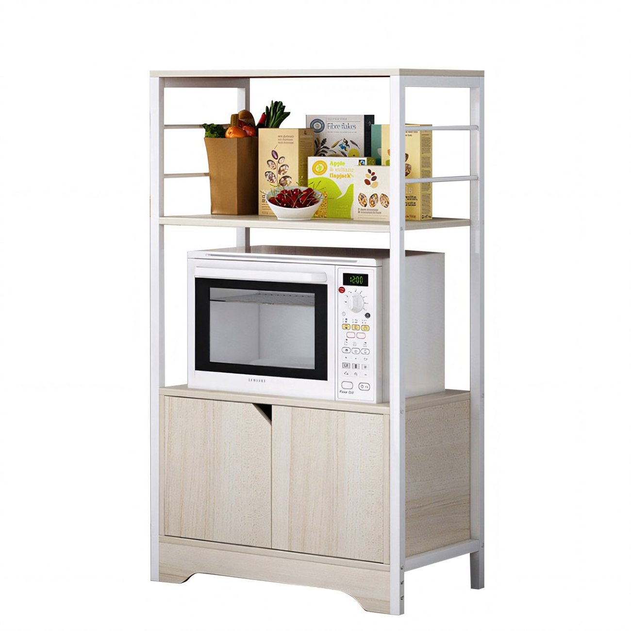 14370223 Ραφιέρα Κουζίνας ArteLibre GORAL Maple/Λευκό MDF/Μέταλλο 60x30x95cm - Image 1