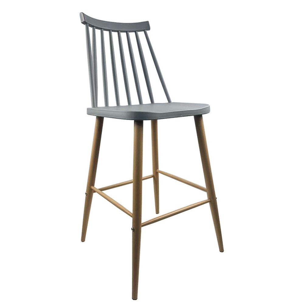 14600190-8 Σκαμπό Bar ArteLibre MARANTA Γκρι/Φυσικό PP/Μέταλλο 45x46x97cm - Image 1