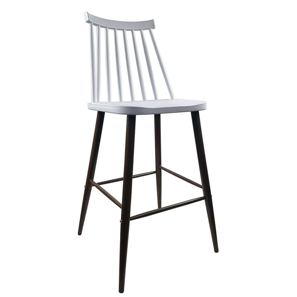 14600192 Σκαμπό Bar ArteLibre MARANTA Λευκό/Καρυδί PP/Μέταλλο 45x46x97cm - Image 1