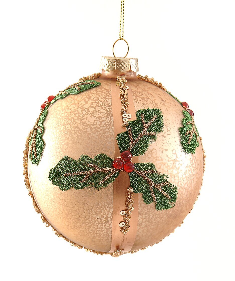 20737-20738-20739 12/48-10cm Γυάλινη χρυσή μπάλα με σχέδιο γκι - Image 1