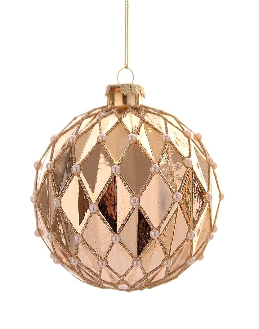 21865-21866-21867 12/48-10cm Γυάλινη χρυσή μπάλα με λευκές πέρλες και γκλίτερ - Image 1