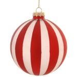 12/48-12cm Ματ γυάλινη κόκκινη/λευκή ριγέ μπάλα