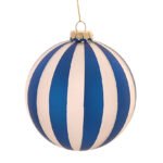 12/72-10cm Ματ γυάλινη μπλε/λευκή ριγέ μπάλα