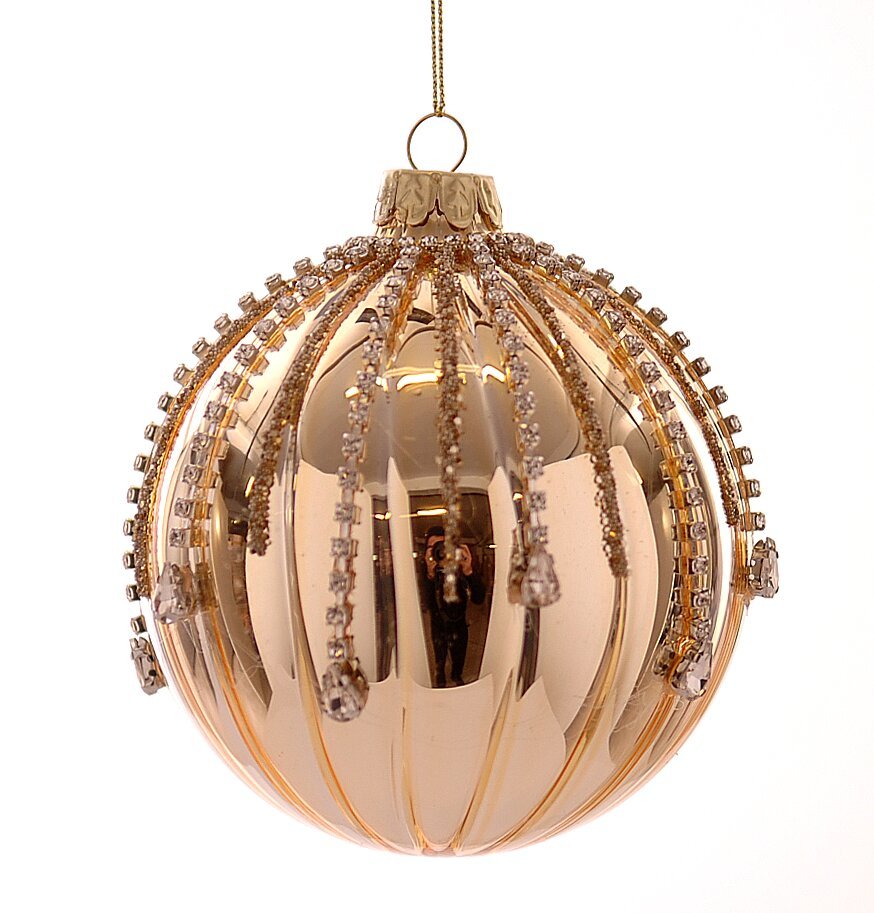 26400-26401-26402 6/24-12cm Γυάλινη γυαλιστερή χρυσή μπάλα με στρας - Image 1