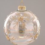 12/24-12cm Διάφανη γυάλινη μπάλα με χρυσές χιονονιφάδες