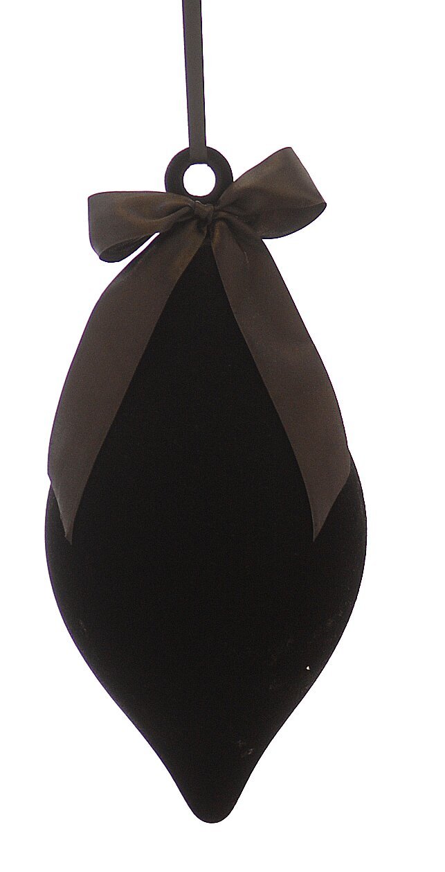 29419 4/12-32cm Μαύρη μπάλα σε σχήμα δακρύου με flocking και φιόγκο - Image 1